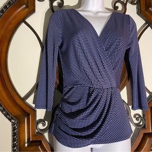 ANN TAYLOR Navy Blue V Neckline Draped Blouse